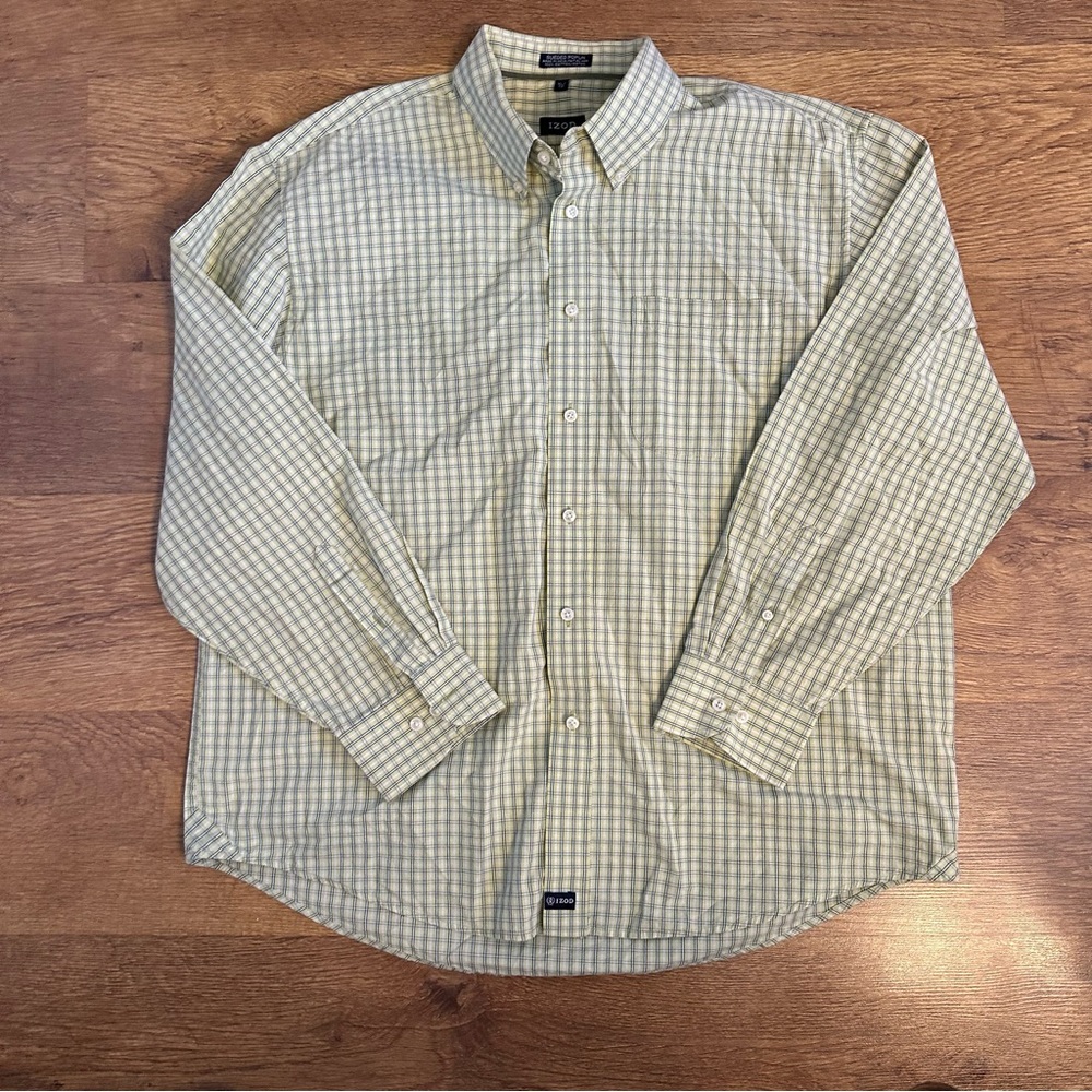 IZOD Men's Green Checkered Shirt 100% Cotton US Men’s Size XL